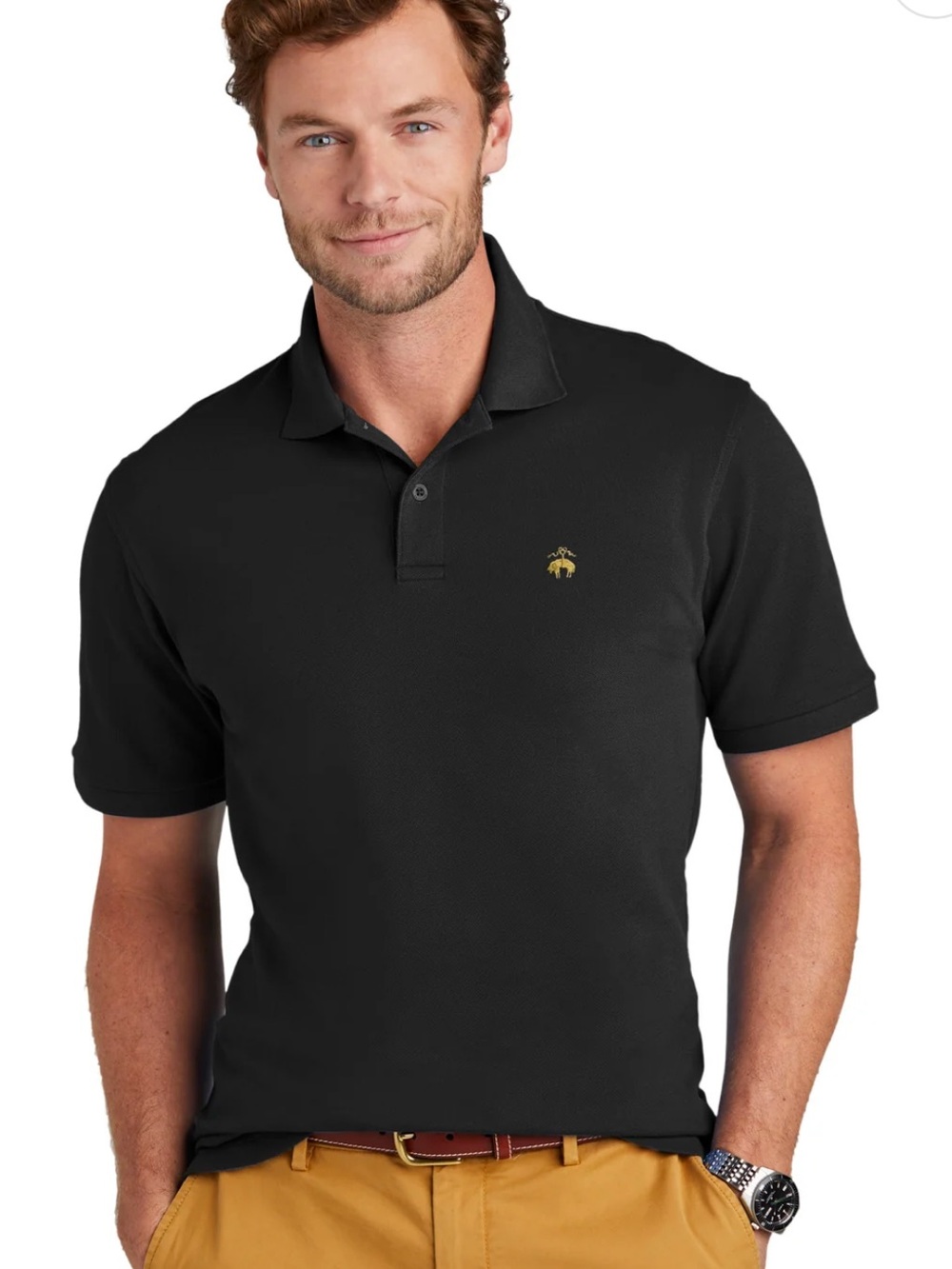 New Mens Brooks Brothers Navy Piima Cotton Polo Shirt with Gold Emblem Size L